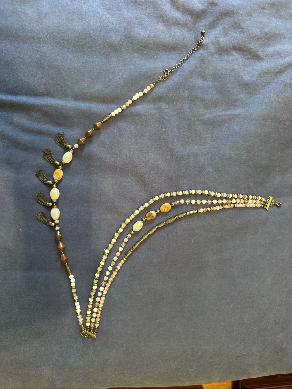 Boho Multi-Strand Beaded Necklace in Brown & Cream